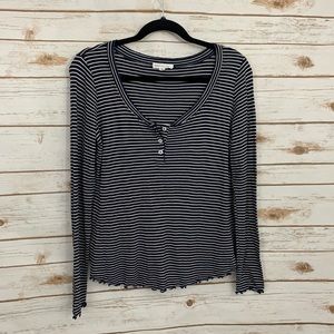Socialite Striped Casual Long Sleeve Henley Top L